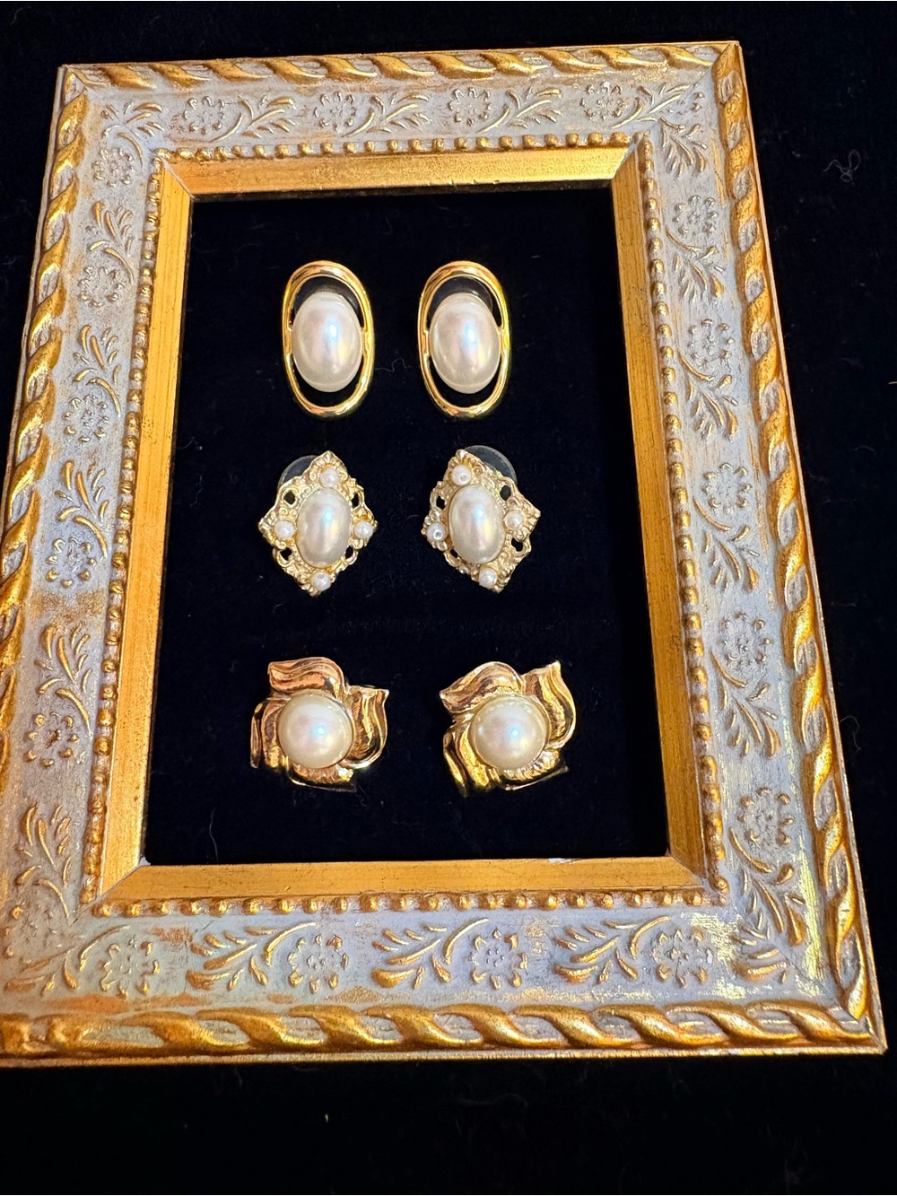 Vintage Gold Tone Faux Pearl Stud Earrings Trio Set - Classic Women Jewelry